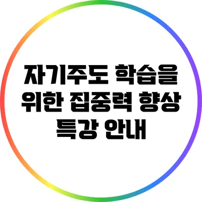 자기주도 학습을 위한 집중력 향상 특강 안내