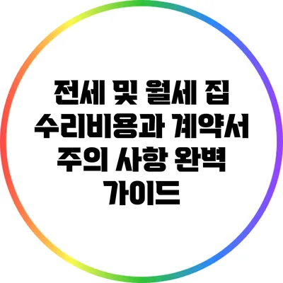 전세 및 월세 집 수리비용과 계약서 주의 사항 완벽 가이드