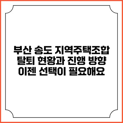 부산 송도 지역주택조합 탈퇴 현황과 진행 방향: 이젠 선택이 필요해요