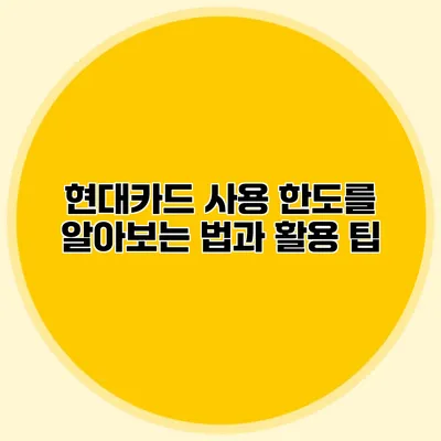 현대카드 사용 한도를 알아보는 법과 활용 팁